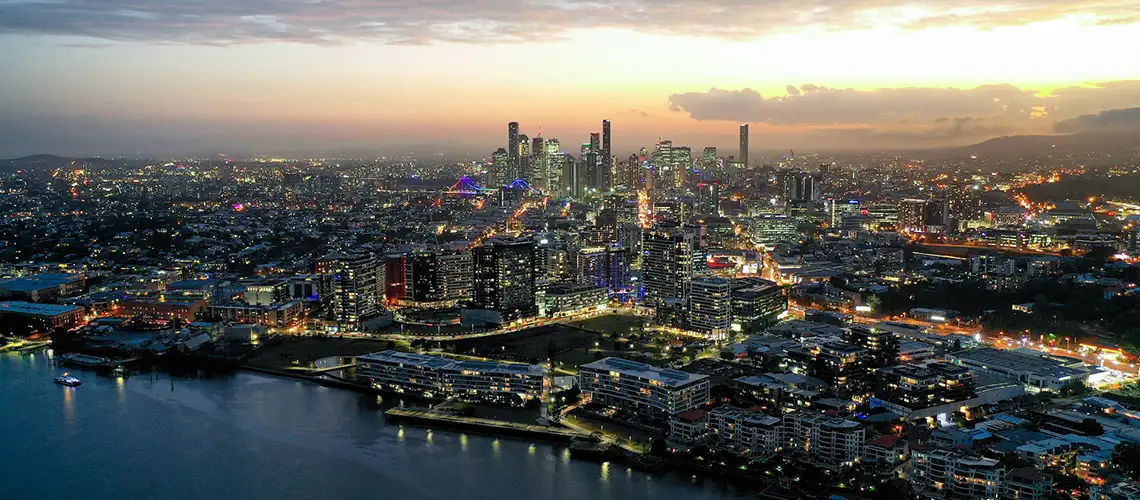 Aerial view of Brisbane highlighting key areas for property investment portfolio valuation and tracking